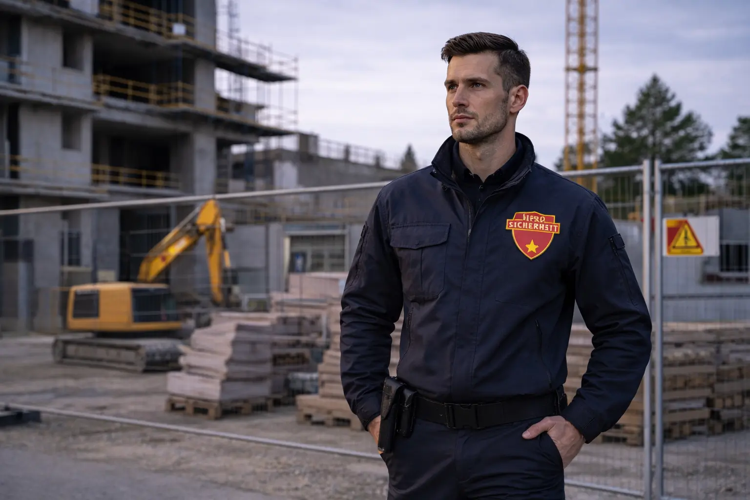 Baustellenbewachung durch professionellen Sicherheitsdienst auf einer gesicherten Baustelle